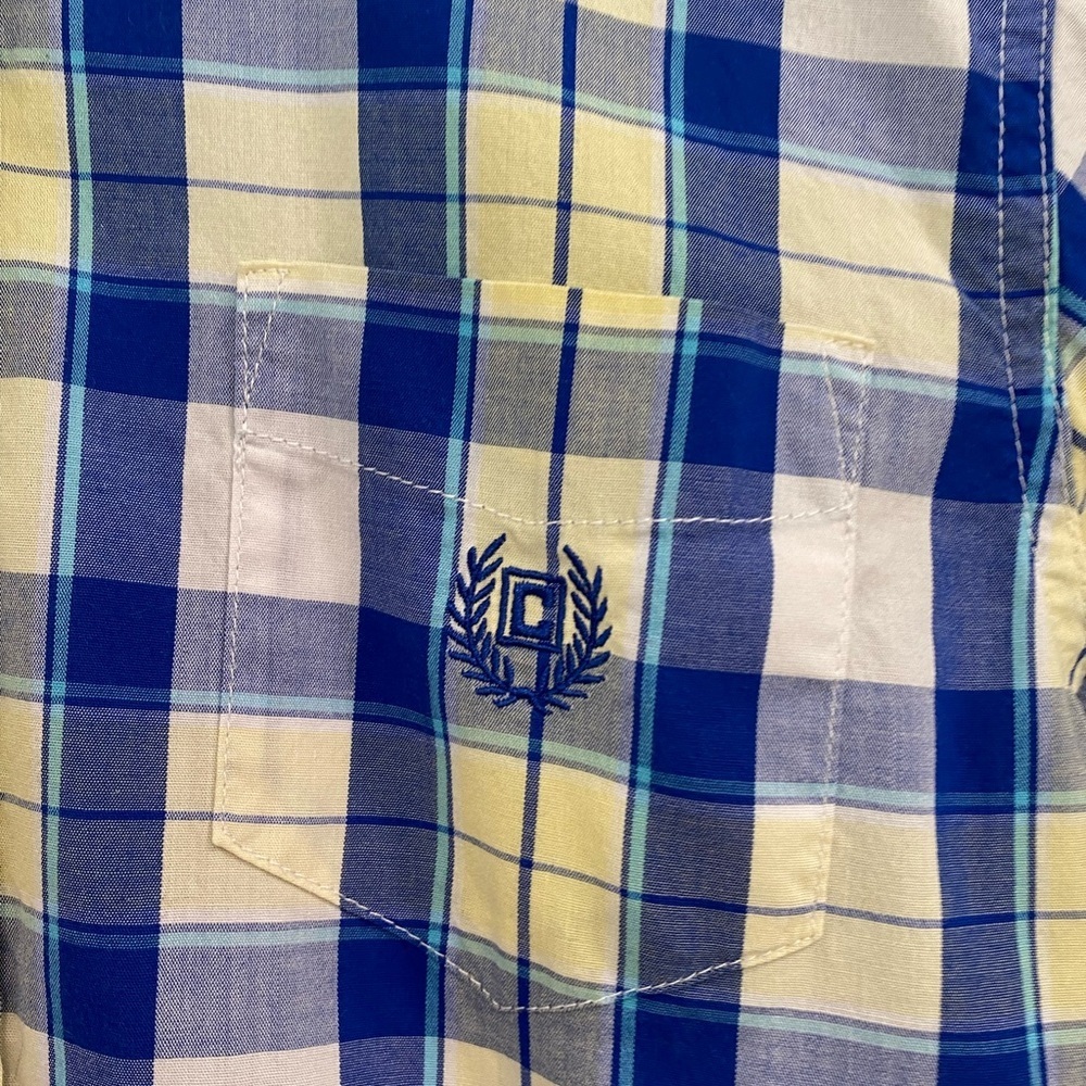 Chaps Boys Blue and Yellow Plaid Button Down Shirt Long Sleeve Size Medium 10/12 - Picture 2 of 4